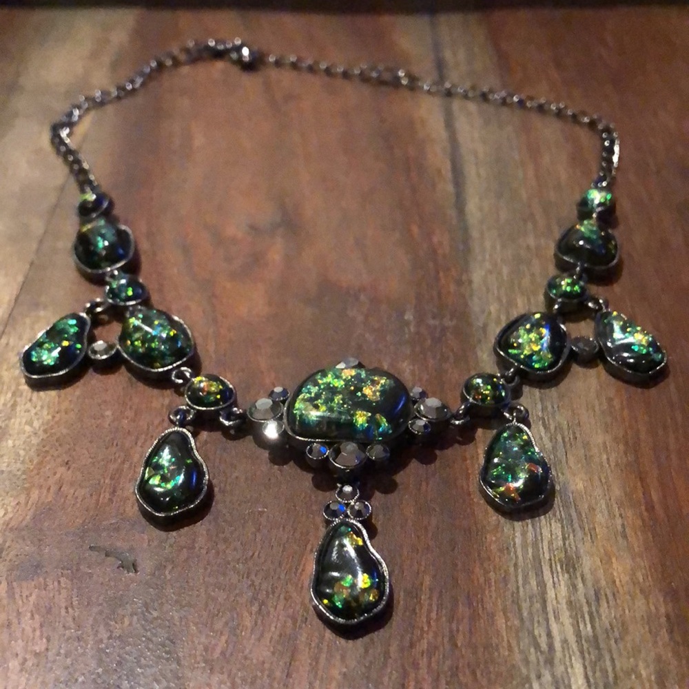 ✨Victorian Goth Smooth Black Fire Acrylic Crystal Statement Necklace